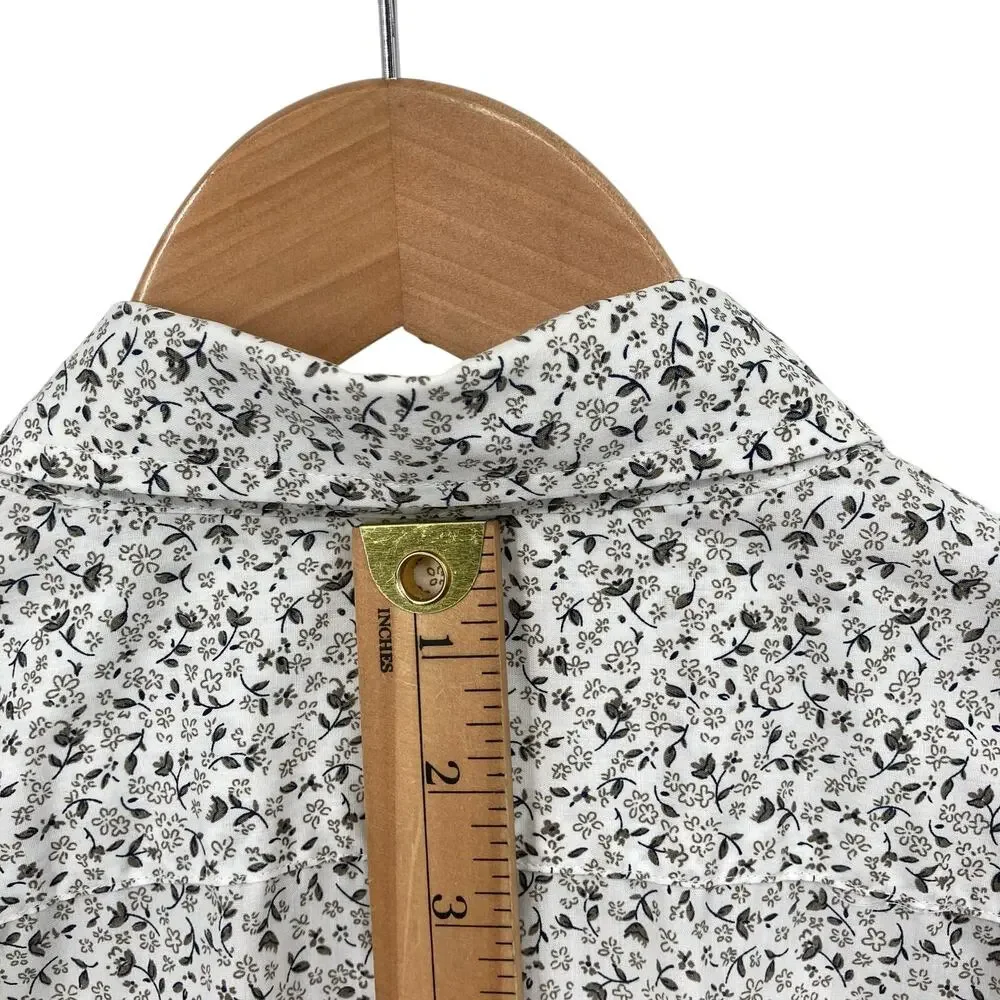 Banana Republic Mens M Slim Fit Floral Short Sleeve Button Down Shirt White Gray